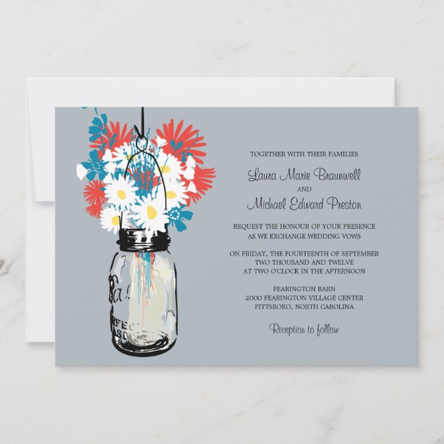 Mason Jar et invitations de mariage Fleurs sauvage (Devant)
