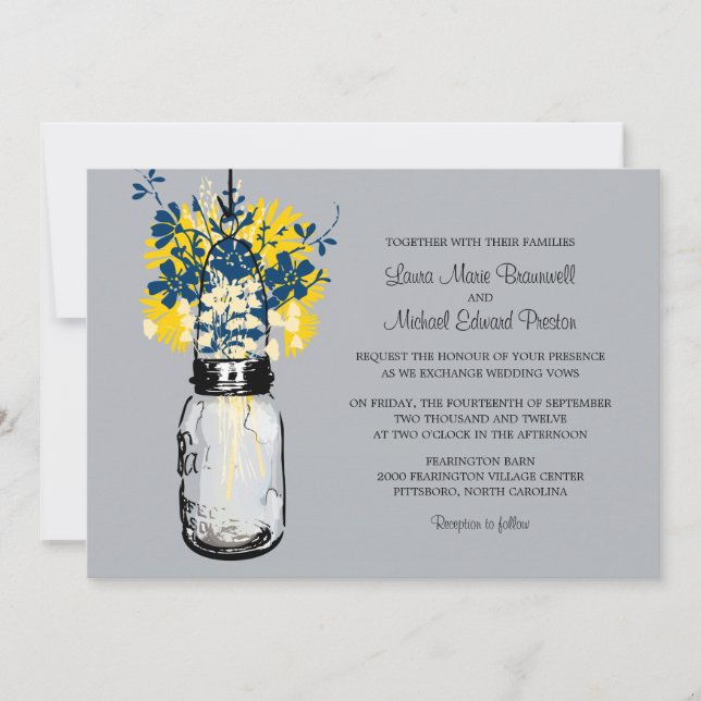 Mason Jar et invitations de mariage Fleurs sauvage (Devant)