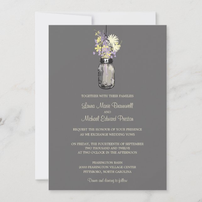 Mason Jar et invitations de mariage Fleurs sauvage (Devant)