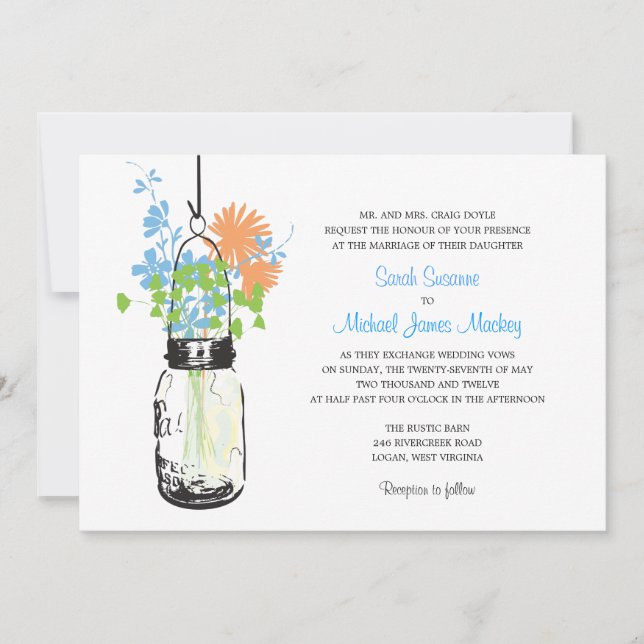Mason Jar et invitations de mariage Fleurs sauvage (Devant)