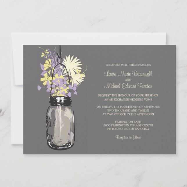 Mason Jar et invitations de mariage Fleurs sauvage (Devant)
