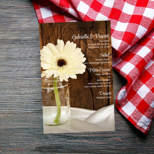 Mason Jar et White Daisy Mariage campagnard Menu (Créateur téléchargé)