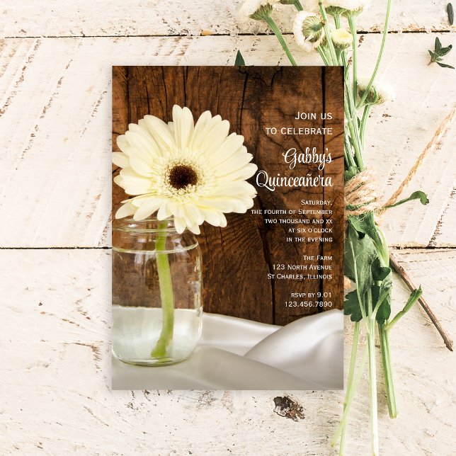 Mason Jar et White Daisy Quinceañera Invitation (Créateur téléchargé)