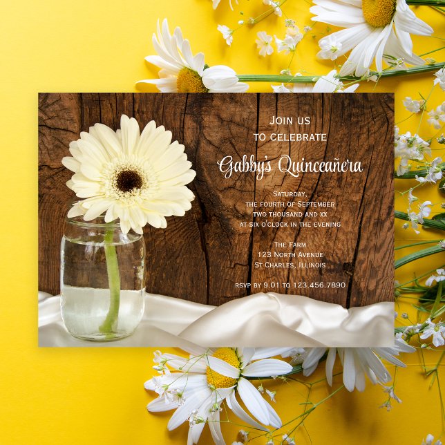 Mason Jar et White Daisy Quinceañera Invitation (Créateur téléchargé)