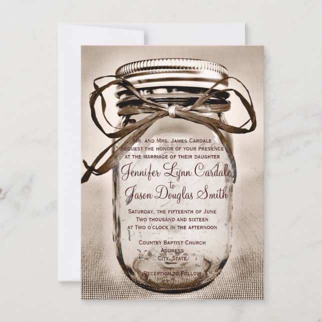 Mason Jar Faire-part de mariage avec Fiançailles P (Devant)