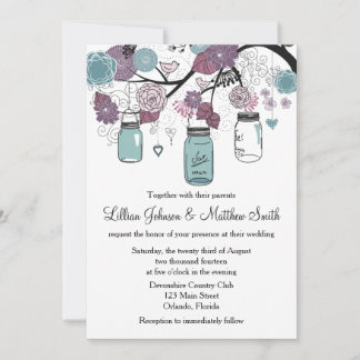 Mason Jar Faire-part de mariage - violet et bleu