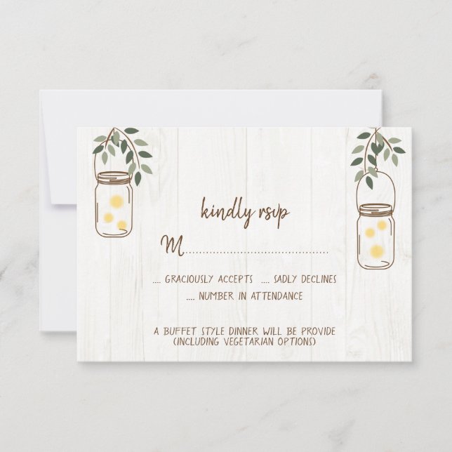 Mason Jar & Fireflies Mariage rustique Cartes RSVP (Devant)