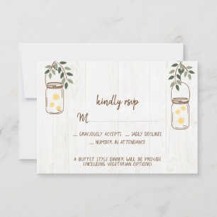 Mason Jar & Fireflies Mariage rustique Cartes RSVP