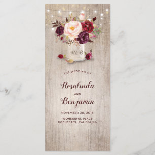 Mason Jar Fleurs Bourgogne Programmes de Mariage R