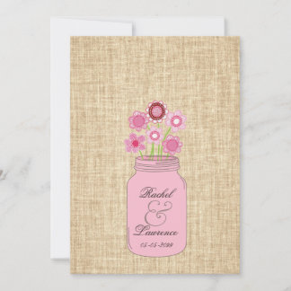 Mason Jar Fleurs et Faire-part de mariage Burlap
