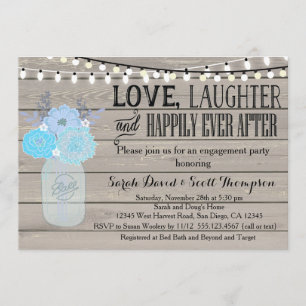 Mason Jar Floral Blue Fiançailles Part Invitation