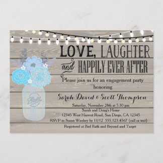 Mason Jar Floral Blue Fiançailles Part Invitation