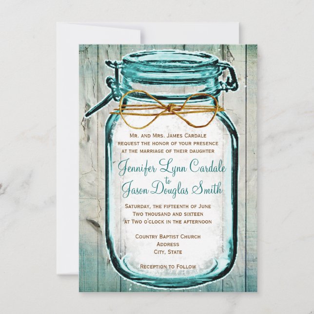 Mason Jar Grange Bois Rustique Invitations de mari (Devant)