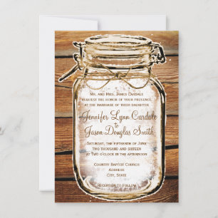 Mason Jar Grange Bois Rustique Invitations de mari