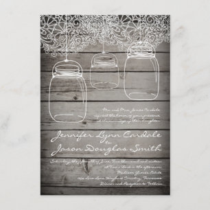 Mason Jar Lace Grange Bois Mariage Invitations