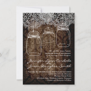 Mason Jar Lace Grange Bois Mariage Invitations
