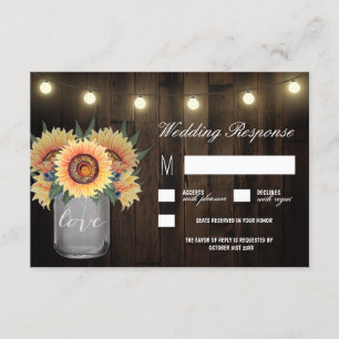 Mason Jar Lights et Sunflower Wedding Cartes RSVP