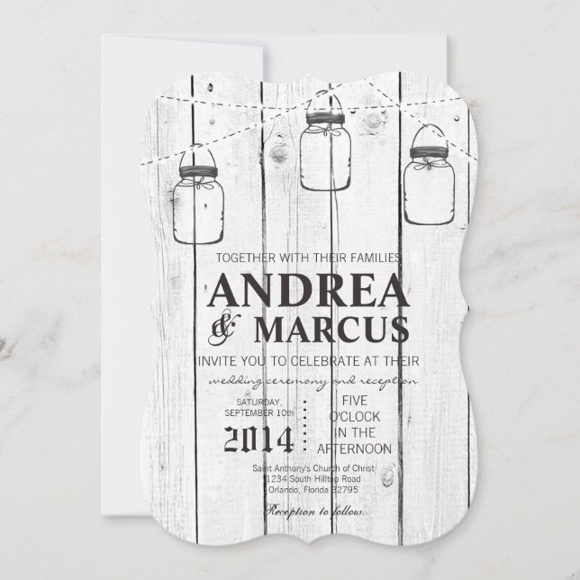 Mason Jar - Lumières de chaîne 5x7 Faire-part de m (Devant)