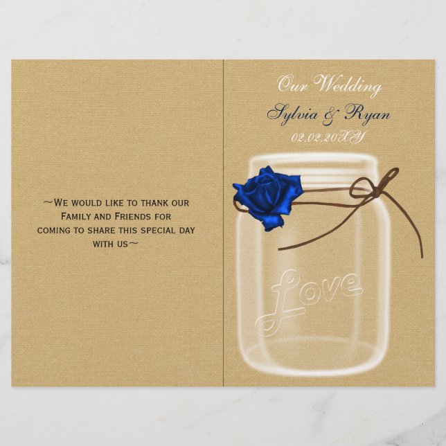 mason jar marine bleu rose livre pli mariage progr (Devant)