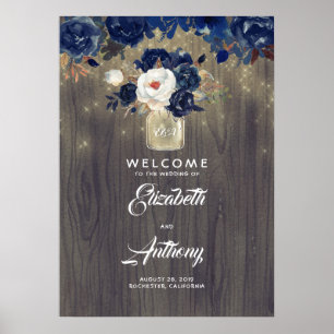 Mason Jar Marine Floral Mariage Affiche de bienven