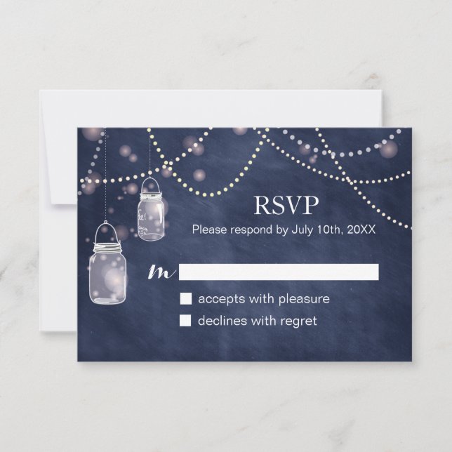 Mason Jar Navy Blue Chalkboard Cartes RSVP (Devant)