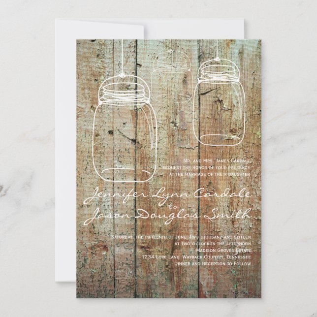 Mason Jar Pays Grange Bois Mariage Invitations (Devant)