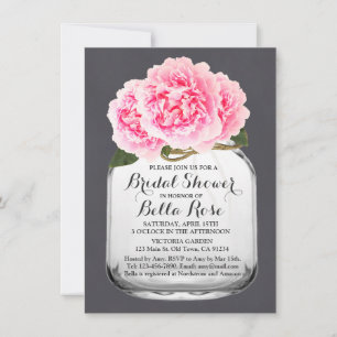 Mason jar rose peony douche nuptiale invitation pe