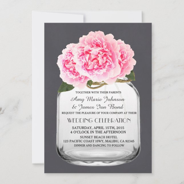 Mason jar rose peony invitations mariage peony4 (Devant)