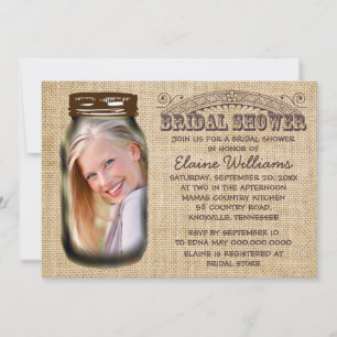 Mason Jar Rustic Burlap Invitation de la douche nu