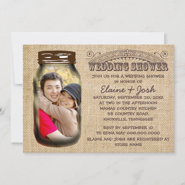 Mason Jar Rustic Burlap Invitation Wedding shower (Devant)