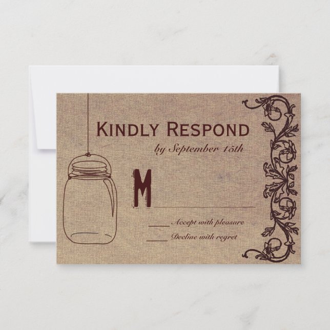 Mason Jar Rustic CountryWedding Cartes RSVP (Devant)
