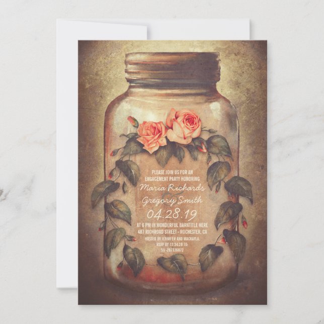 Mason Jar Rustic Engagement Party Invitation (Devant)