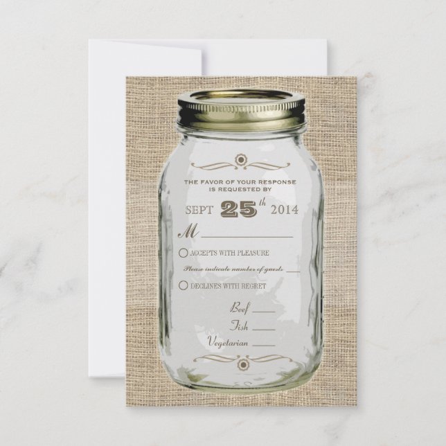 Mason Jar Rustique Vintage Look personnalisé RSVP (Devant)