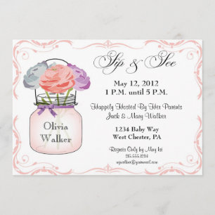 Mason Jar Sip et See Girl Invitation