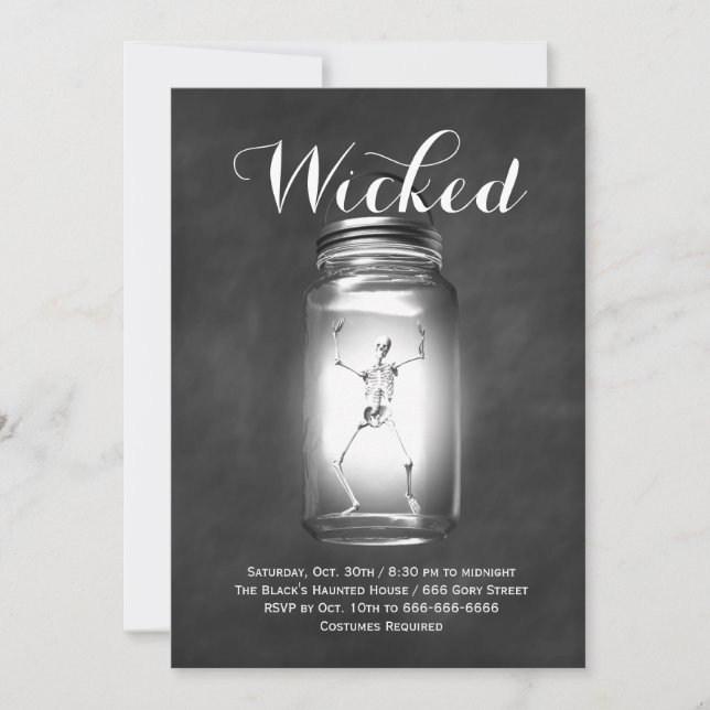Mason Jar Skeleton Halloween Invitation (Devant)
