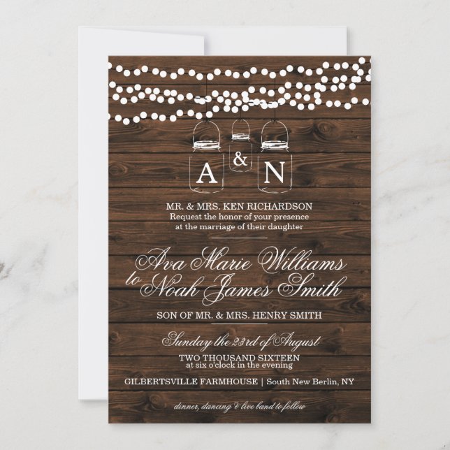 Mason Jar String Faire-part de mariage (Devant)