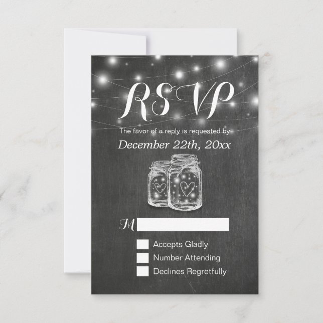 Mason Jar & String Lights Chalkboard Wedding RSVP (Devant)