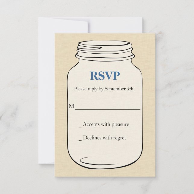 Mason Jar Style 2 Mariage RSVP - Bleu (Devant)