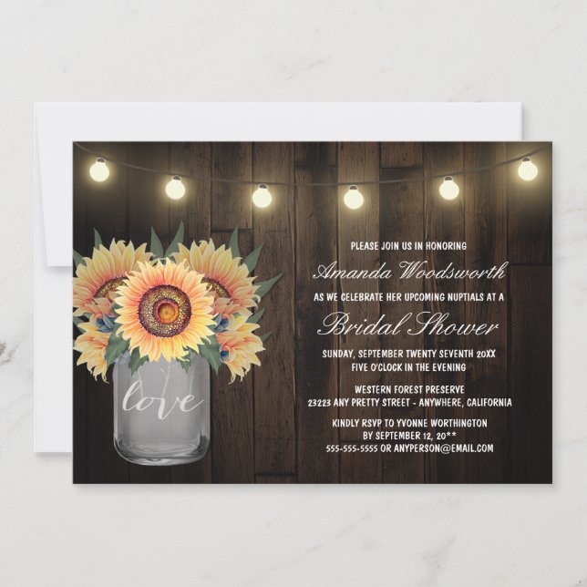 Mason Jar + Sunflower Invitations de douche nuptia (Devant)