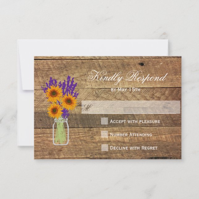 Mason Jar Sunflowers Mariage Cartes RSVP (Devant)