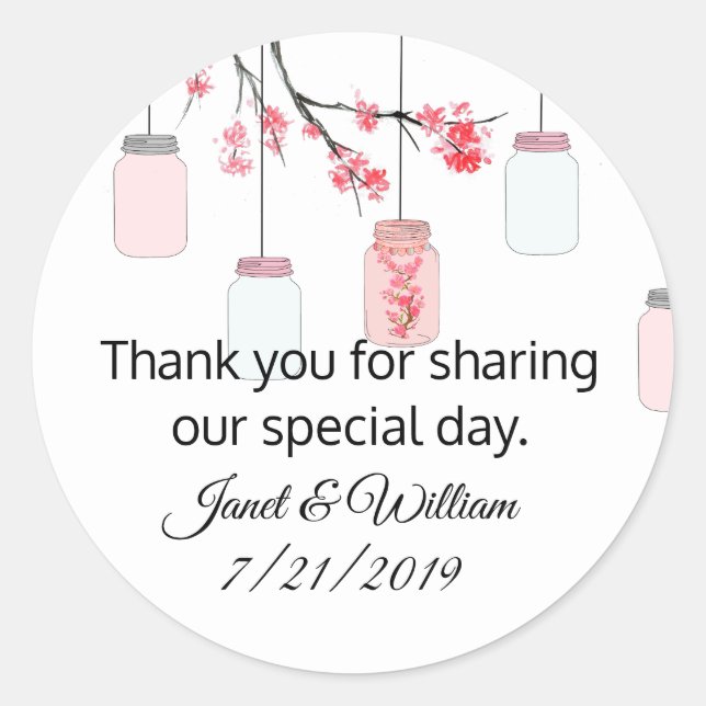 Mason Jar sur Flower Tree Wedding Favor Sticker (Devant)