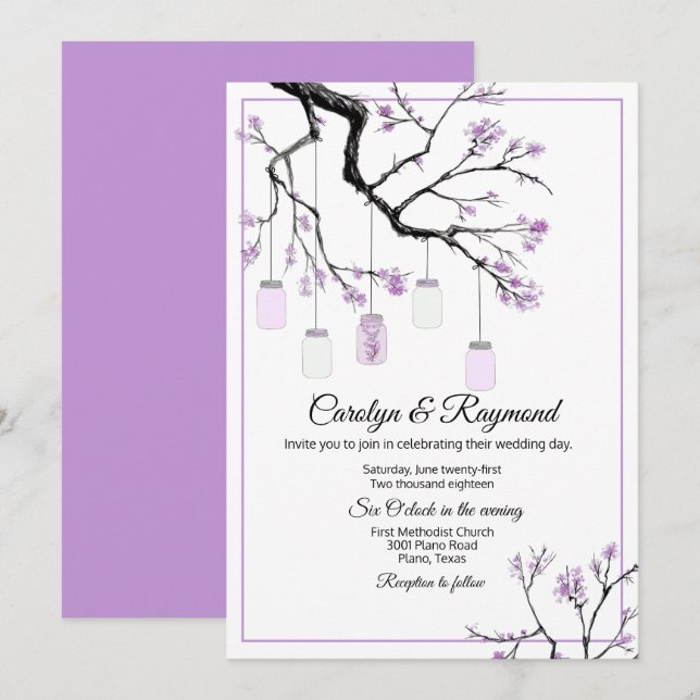 Mason Jar sur le Faire-part de mariage des arbres  (Devant / Derrière)