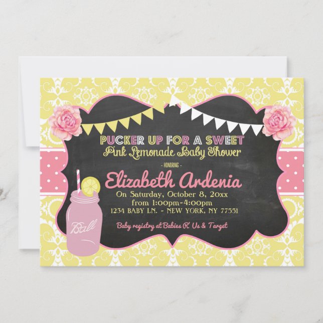 Mason Jar Sweet Lemonade Baby shower Invitation (Devant)