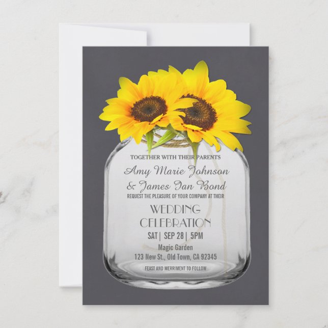 Mason jar tournesol Chalkboard invitations de mari (Devant)