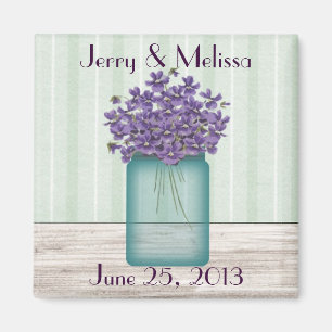 Mason Jar Violets Wedding Favor Magnet