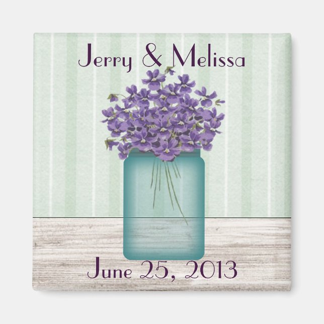 Mason Jar Violets Wedding Favor Magnet (Devant)