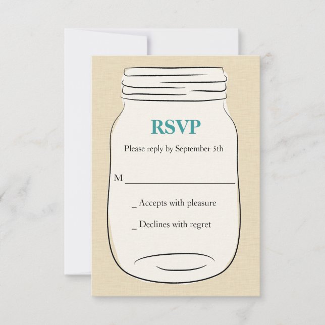 Mason Jar Wedding RSVP - Turquoise (Devant)