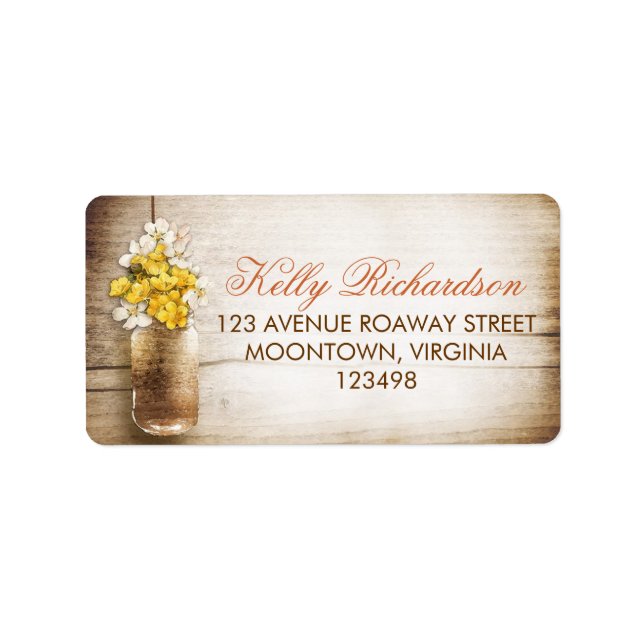 Mason jarre & fleurs jaunes blanches étiquettes de (Devant)