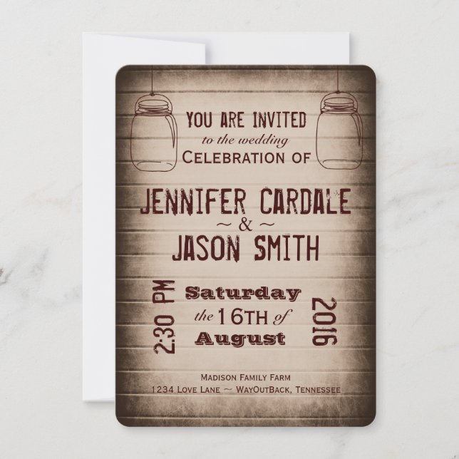 Mason Jars rustique Pays Bois Mariage Invitations (Devant)