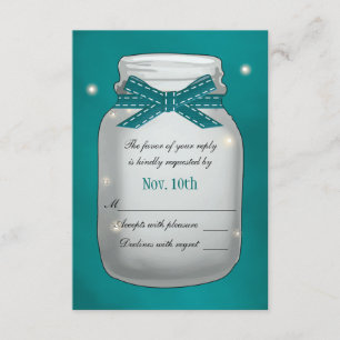 Mason turquoise avec carte RSVP Fireflies